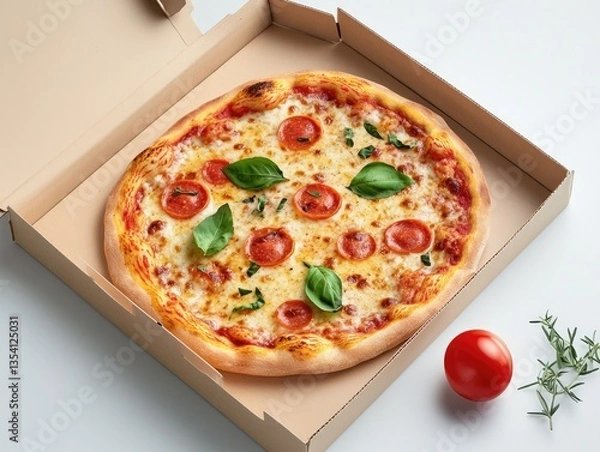 Obraz Pepperoni Pizza Delivery Box for Studio Shot.