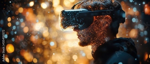 Fototapeta Human Brain Connected to Digital Neural Interface Through Virtual Experience