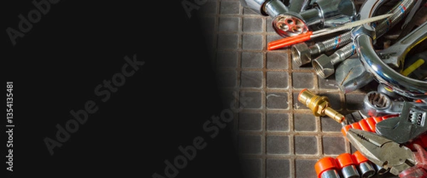 Fototapeta Plumbing tools for installing a tap