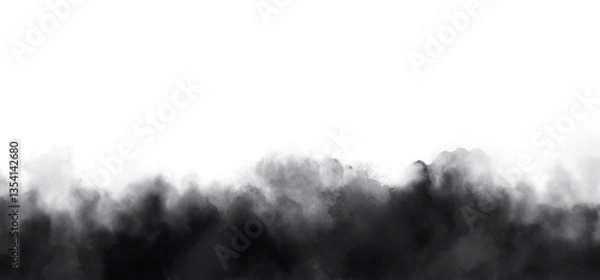 Fototapeta Thick black smoke billowing upward, generating dark, enigmatic mood against transparent background, obscuring lower image area