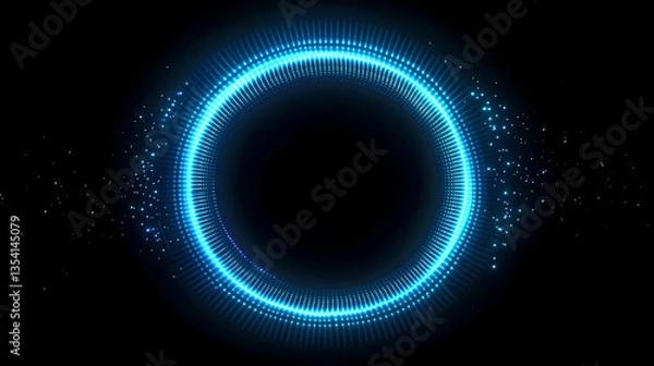 Obraz Glowing blue ring with light spots on dark background