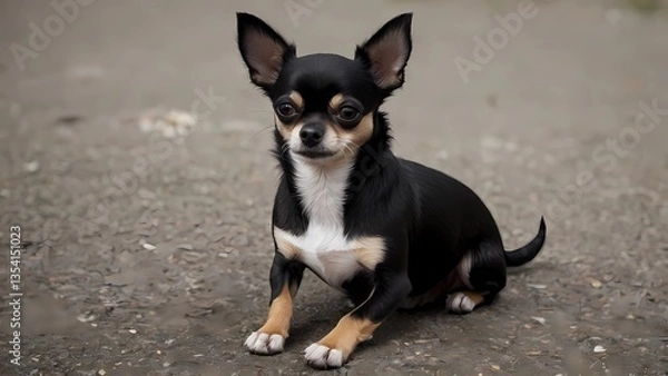 Fototapeta chihuahua, black, with a white tip in her head