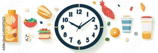 Fototapeta Creative clock design featuring food icons as numbers representing fast grocery delivery concept