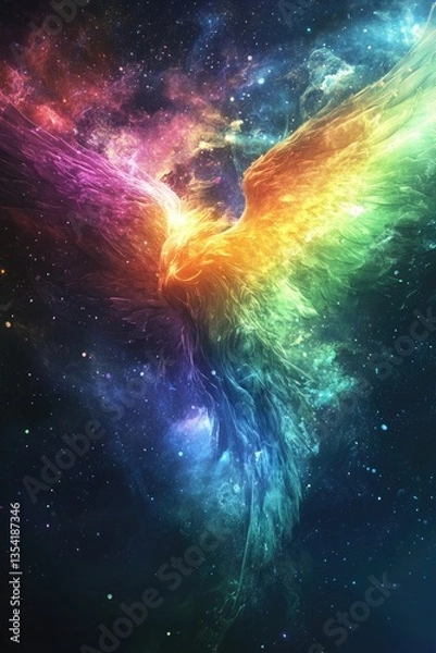 Fototapeta Colorful celestial nebulae forming a majestic, mythical, winged creature