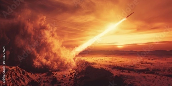 Fototapeta HIMARS Missile Launch at Sunset: Thermal Render