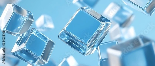 Obraz Transparent blue geometric cubes floating in a soft light