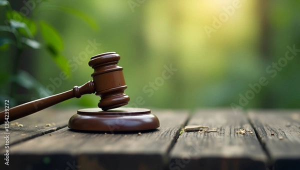 Fototapeta Flat icon gavel nature background concept business corporate industry law world environmental regulation sustainable environment concept concept as Icon of gavel on nature background representing busi