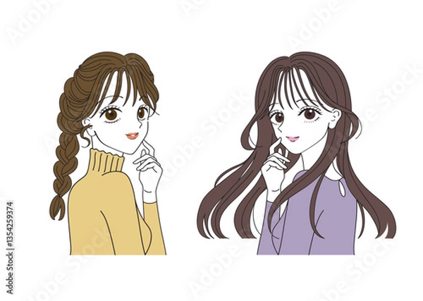 Fototapeta パーソナルカラー診断風の女性のイラストセット（春・夏）