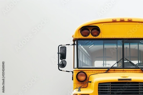 Fototapeta High Detail Image of Yellow School Bus on White Background Closeup Transport for Students