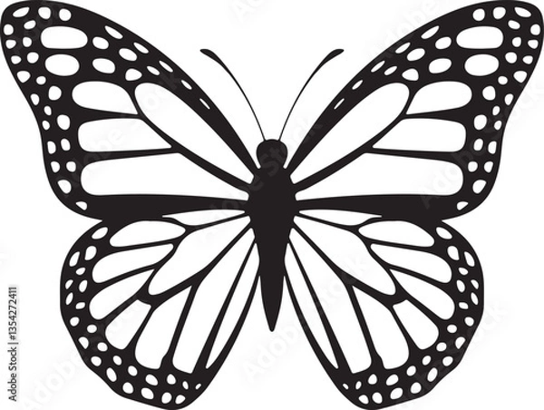 Fototapeta Black butterfly icon Silhouette isolated on white background Vector illustration. Simple illustration of big butterfly vector icon for web.