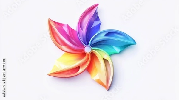 Obraz Colorful 3D pinwheel with exaggerated curved blades, isolated on transparent background, vibrant tones, smooth glossy surfaces, clean edges, and dynamic and fun presentation.