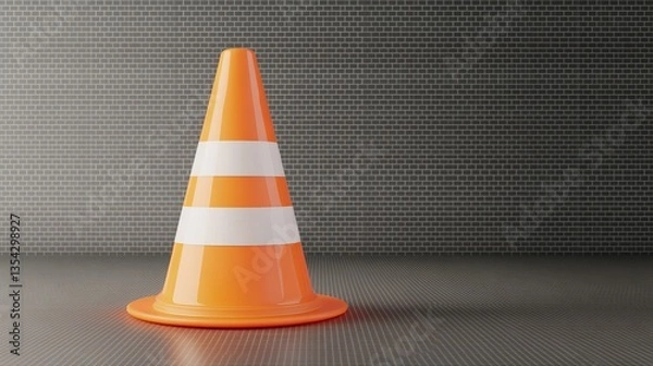Obraz Compact traffic cone with a single white stripe, isolated on transparent background, smooth and polished surface, vibrant orange color, clean edges, sharp focus, and industrial appearance.