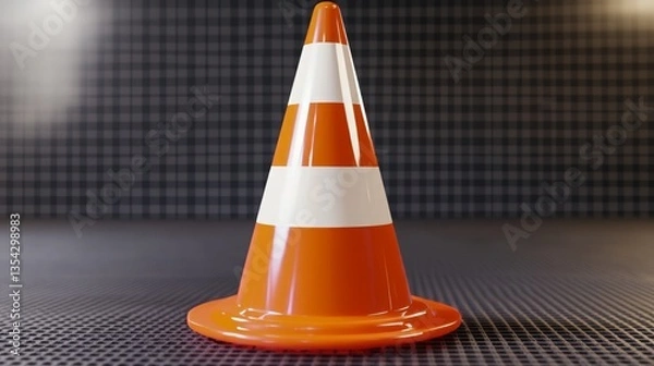 Fototapeta Compact traffic cone with a single white stripe, isolated on transparent background, smooth and polished surface, vibrant orange color, clean edges, sharp focus, and industrial appearance.