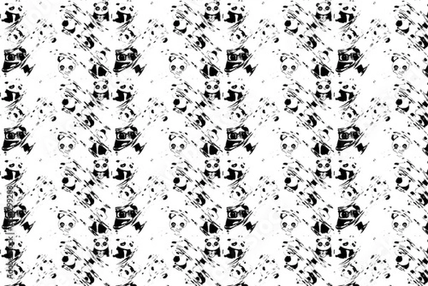 Fototapeta Pattern black white pandas on a white background.