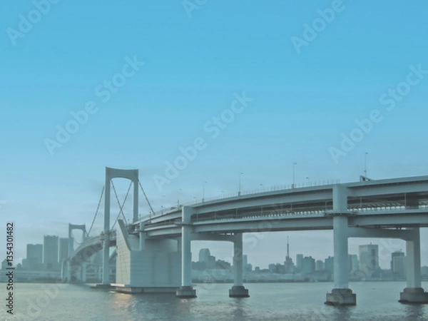 Fototapeta レインボーブリッジと東京タワー。イラスト風の写真。