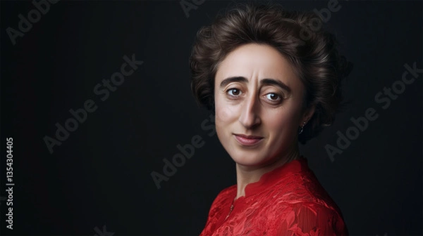 Obraz AI-generated face reconstruction of Rosa Luxemburg based on her iconic 1914 photograph.  