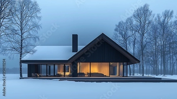 Fototapeta Modern House in Winter Landscape