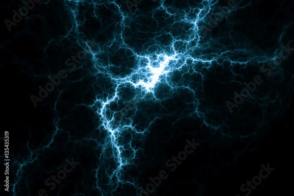 Obraz Blue lightning design. Abstract background. Isolated on black background.