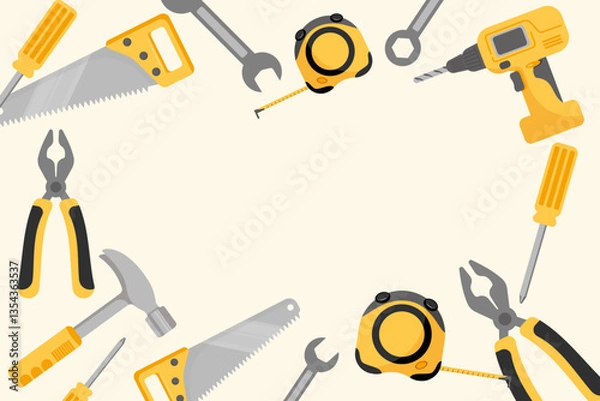 Obraz A vector illustration featuring a frame of various hand tools, perfect for DIY, construction, or tool-related backgrounds and designs.