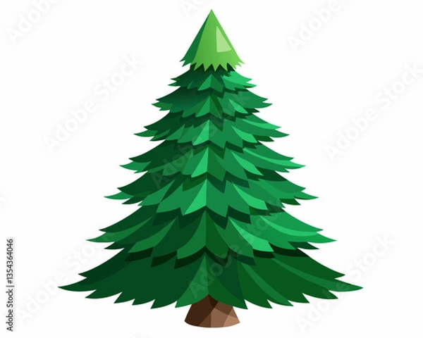Fototapeta Photorealistic Christmas Tree with Lush Green Needles, Isolated on White Background.