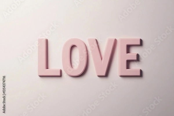 Fototapeta 
A modern, minimalist design featuring the word "LOVE" in bold letters with soft pink hues on a white background