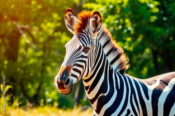 Fototapeta Elegant Zebra Showcasing Its Striking Stripes in Bright, Vibrant Colors Against a Dynamic Background, Vibrant Wallpaper