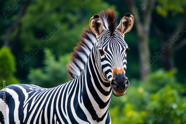 Fototapeta Elegant Zebra Showcasing Its Striking Stripes in Bright, Vibrant Colors Against a Dynamic Background, Vibrant Wallpaper