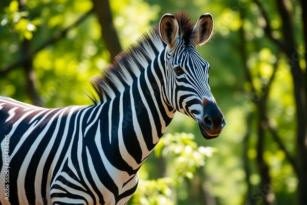 Fototapeta Elegant Zebra Showcasing Its Striking Stripes in Bright, Vibrant Colors Against a Dynamic Background, Vibrant Wallpaper