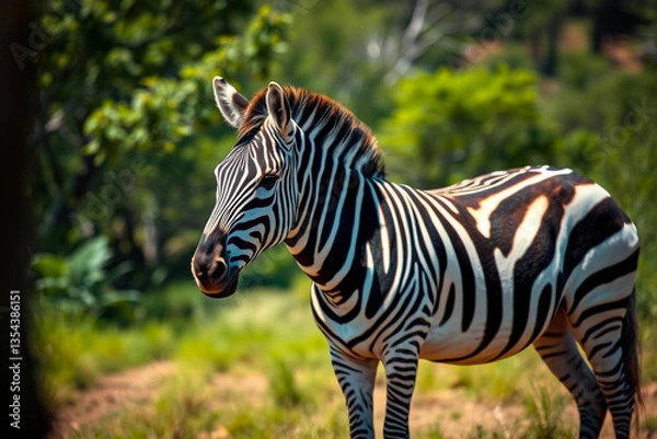 Fototapeta Elegant Zebra Showcasing Its Striking Stripes in Bright, Vibrant Colors Against a Dynamic Background, Vibrant Wallpaper