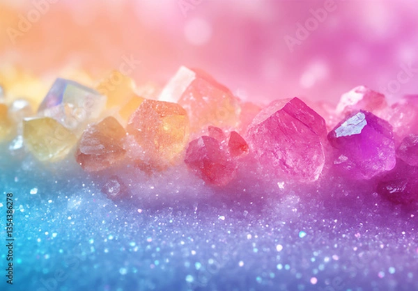 Fototapeta beautiful pastel rainbow-colored background with crystals, salt,