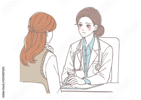 Obraz 女性患者から詳しく話を聞く女性の医師