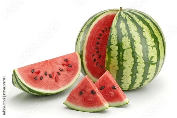 Obraz Fresh watermelon slices isolated on white background