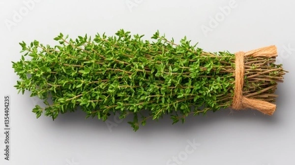 Fototapeta Fresh bunch of thyon spica herb separated on a dark background showcasing its green color and culinary uses