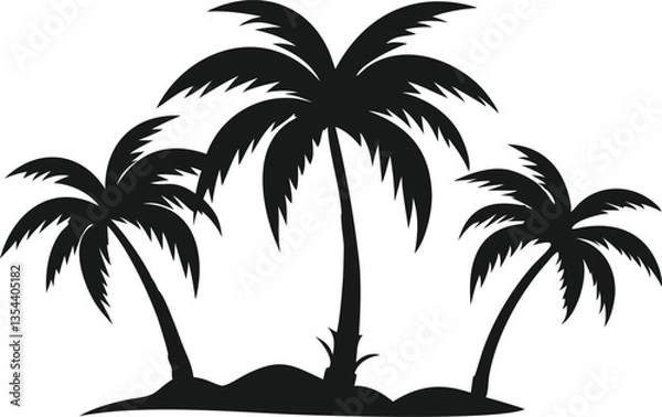 Fototapeta Simple black silhouette of three palm trees on a white background.