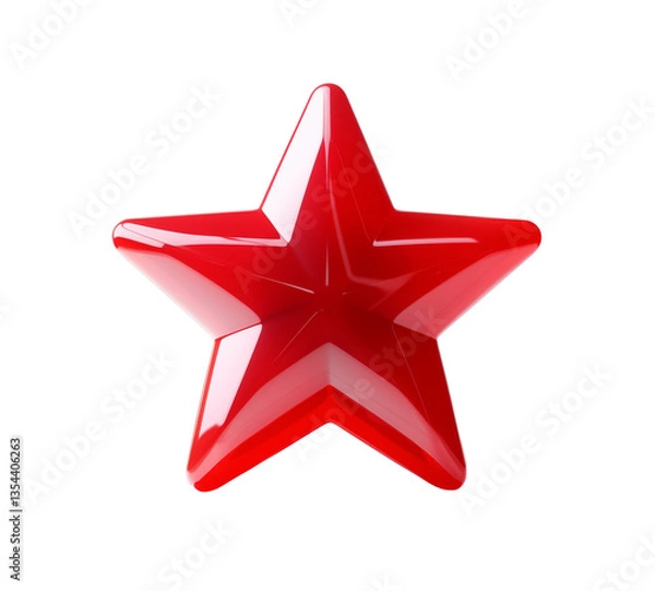 Fototapeta Realistic isolated glossy red star. Bright toy plastic design shiny 3d, vibrant color tones. Abstract cover illustration. Backdrop, banner. Holiday childish fun.
