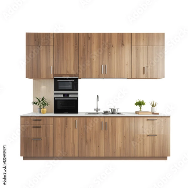 Fototapeta "Modern Wooden Kitchen Cabinets with Built-in Appliances – Minimalist Design" transparent background png generated ai