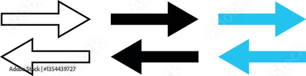 Fototapeta Left and Right Arrows. Arrow icons black collection. flat style arrow. 