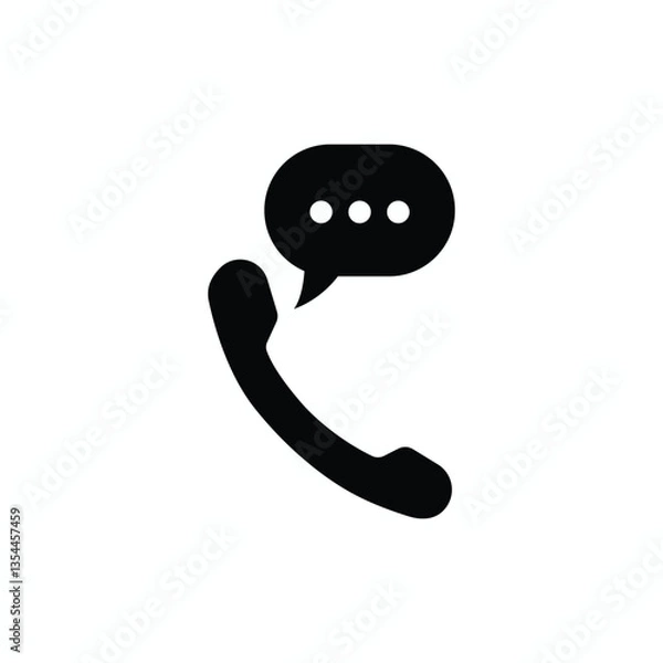 Obraz Simple Black Telephone with Speech Bubble Icon on Transparent Background for Communication Designs