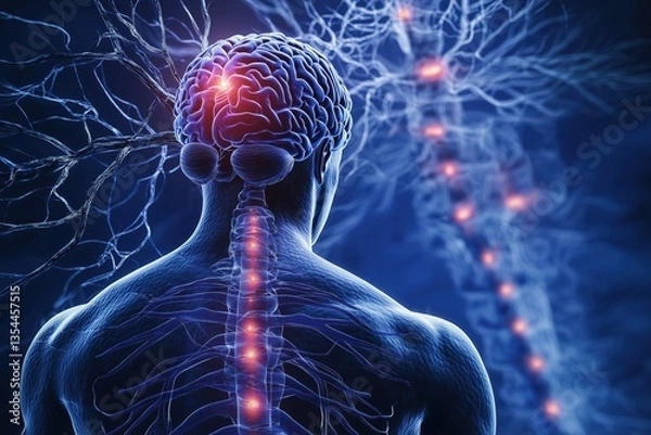 Obraz 3D rendering human figure brain center standing their Amyotrophic Lateral Sclerosis (ALS)