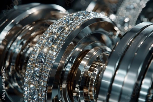 Fototapeta Jeweled Gears: A mesmerizing display of intricate mechanical gears, lavishly adorned with sparkling gems, in a close-up shot, showcasing the fusion of engineering and luxury.