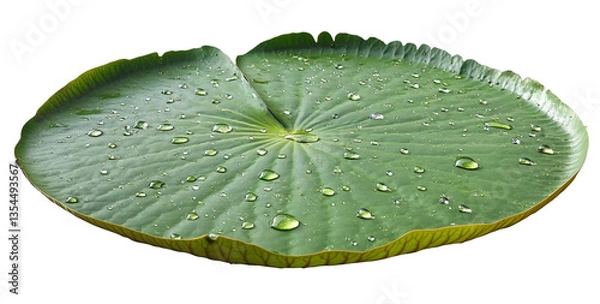 Fototapeta lily pad leaf with water droplets on it, isolated on a transparent background