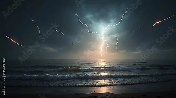 Obraz Ocean Lightning Spectacle - Generate AI