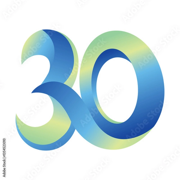 Fototapeta Logo design of the number 30, stylized as a graphic element—often used for anniversaries, milestones, or numeric branding.

