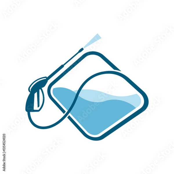 Fototapeta Logo design of a pressure washer gun with a water splash, symbolizing power cleaning, water services, and efficiency, often with dynamic lines and a fresh, energetic design.

