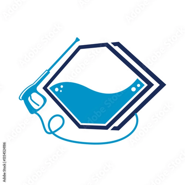 Fototapeta Logo design of a pressure washer gun with a water splash, symbolizing power cleaning, water services, and efficiency, often with dynamic lines and a fresh, energetic design.

