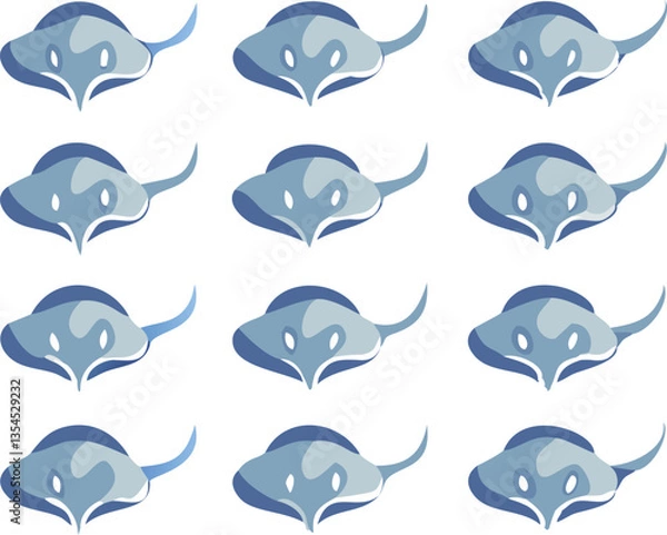 Fototapeta Seamless Pattern of Cute Cartoon Stingrays