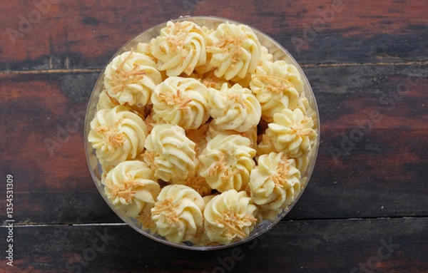 Obraz homemade kue sagu pastry in jar, view from the top