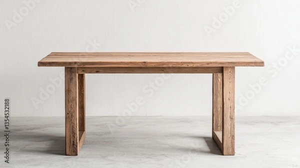 Fototapeta Rustic wooden table against a textured wall background.