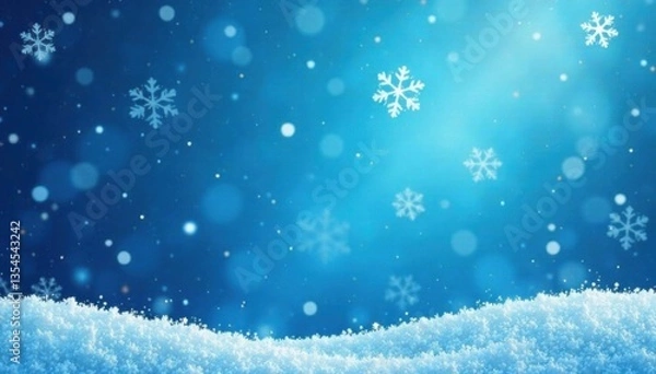 Fototapeta Minimalist blue winter background with intricate snowflake patterns, snowy scene, minimalist design