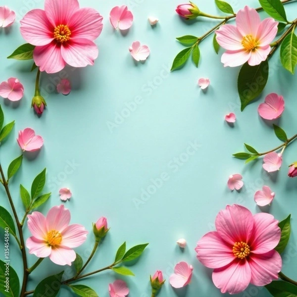 Fototapeta Soft petal texture background with delicate floral patterns and greenery, flowers,